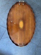 Large Antique Inlaid Mahogany Brass Handled Butler's Tray Drinks Serving