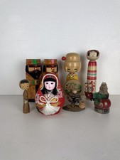Vintage Retro Japanese Kokeshi Bundle X8 Tallest 18cm Ainu Couple,Sosaku 1960/70