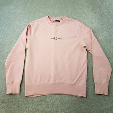 Fred Perry Mens Sweatshirt Medium Pink Jumper Sweater Pullover Casuals Mod Motif