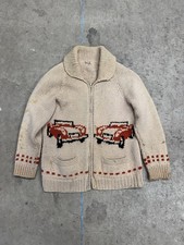 Vintage 1950s 60s Cowichan Race Car Cardigan Knit Sweater