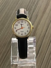 TIMEX T20433 Indiglo Ladies Watch - 24mm Face, Quartz, Black Leather Strap