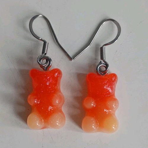 Orange pink gummy bear dangle - bear,