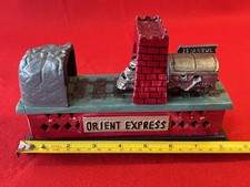 Cast Iron Mechanical  Bank  Orient Express Steam Engine Train 