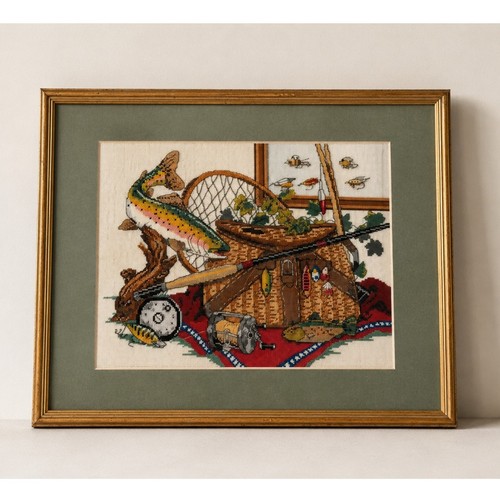 Fishing salmon needlepoint - fishing,