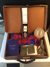 Vintage Leather Masonic Case With 2 Aprons, Jewel, Sash, Gloves, Badge, By Laws
