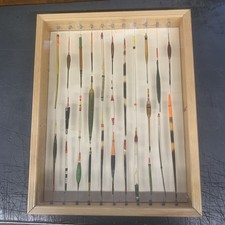 SHADOW BOX OF FRAMED VINTAGE HAND MADE FISHING FLOATS DISPLAY DIORAMA