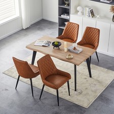 4x Brown Dining Chairs Faux Leather High Back Diamond Design Dining Room