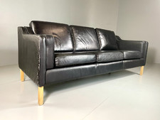 Danish Vintage Three Seat Black Leather Sofa, Mogensen, MCM, Retro, EB5864 M3SS