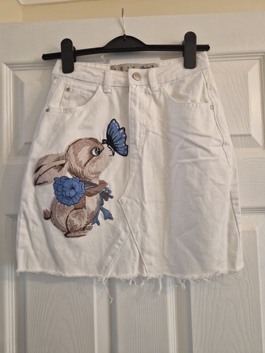 Womens teens white denim skirt - denim,