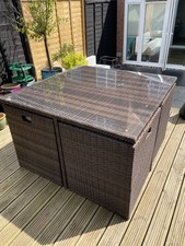 Rattan Outdoor Cube Brown Furniture With Cover and Glass tabletop