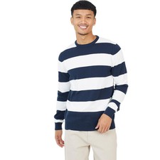 Mens Sweatshirt Striped Jumper Pullover Soft Crew Neck 100% Cotton Sweater Top