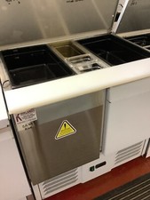 Compact 2 Door Saladette Pizza Prep Fridge Refrigerator On Wheels TOPPING WELL