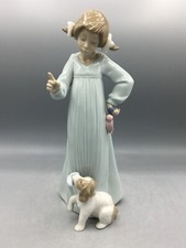 LLADRO Nao  Bad Boy Girl With Dog & Alarm Clock #1163 Figurine Ornament