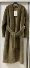 ZARA BROWN TAUPE COLLARLESS NECKLINE LONG TIE BELTED FAUX  FUR COAT SIZE M BNWT