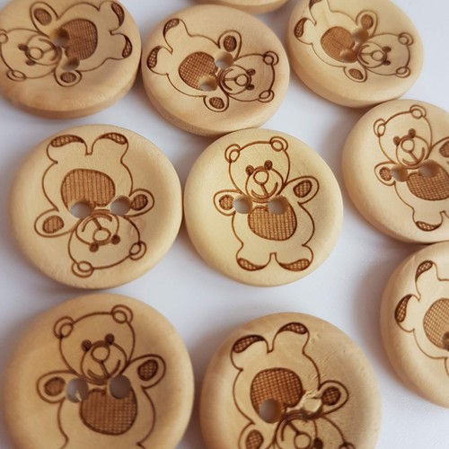 Wooden teddy bear buttons - teddy,