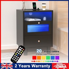 LED Bedside Table With Charging Station Side Cabinet Nightstand with 2 Drawers
