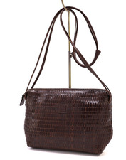 FENDI Woven Leather Shoulder Bag Crossbody Bag Purse Brown Vintage Authentic