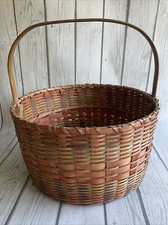 Antique Gathering (Egg) Basket Wood Splint Handle Primitive 12.5" x 12' Vintage