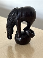 Antique Edo  Japanese carved Horse ebony netsuke @ 1900 SIGNED