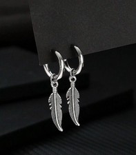 Feather earrings - drop Hoop