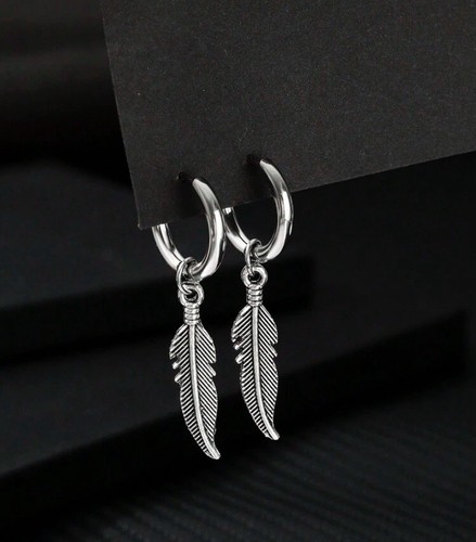Feather earrings drop hoop - drop,