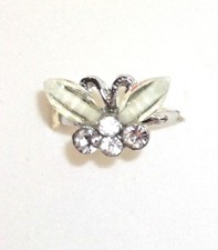*UK* UNUSUAL SILVER GLITTER RESIN & CRYSTAL ADJUSTABLE BUTTERFLY RING PARTY WEAR