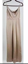 Lush Clothing Jumpsuit Women's XS Small Champagne NWT Cowl Neck Wide Leg Satin