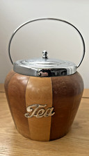 Vintage Lancraft Two Toned Wood & Chrome Barrel Tea Caddy Storage Cannister