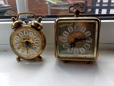 Two Vintage Blessing West German Small Alarm Clocks Goldtone -Working -