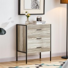 SALE 3 Drawer Chest Bedroom Furniture Storage Unit MDF Iron Frame Grey