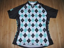 TWIN 6 Cycle JERSEY Shirt Womens MEDIUM Poly BICYCLE Bike BLACK and Green ARGYLE