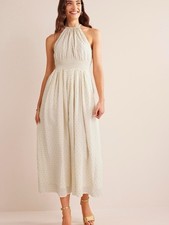 Boden Ivory & Gold Metallic Detail Halterneck Maxi Dress - BNWT £110 - Size 16 R
