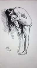 Original Female Charcoal on paper life Drawing nude Girl woman artwork realism