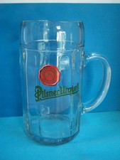 Czech Glass Beer Tankard Pilsner Urquell  1,L stein glass Heavy