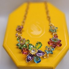 Necklace Sparkling Inspired Idyllia Flower Multicoloured Gold Tone Box Available