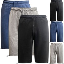 Mens Fleece Long Shorts 3/4 Length Baggy Cotton Jersey Gym Bottoms Sizes S-2XL
