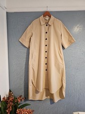 COS New Beige Cotton Relaxed Fit Buttons Pockets Short Sleeve Midi Long Dress