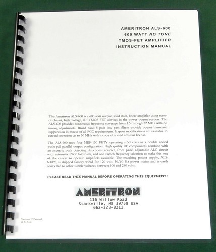 Ameritron als 600 - als-600, instruction