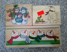 Bundle of Wooden Rubber Stamps - Christmas Themed - Snowmen - Polar Bear