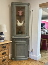 Corner Display half glazed Cabinet Rustic Khaki Painted distressed