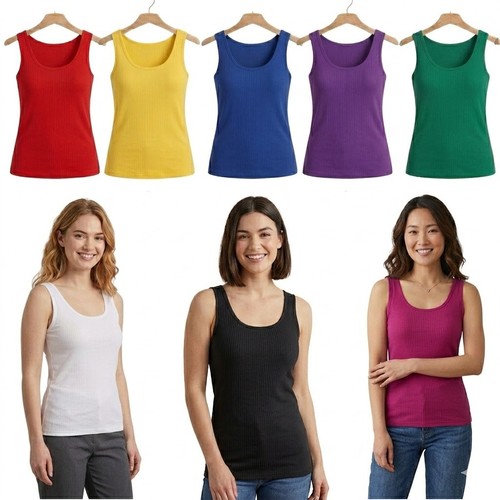 Ladies fitted ribbed vest - ladies,