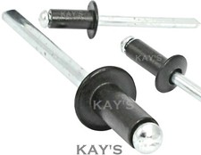 BLACK POP RIVETS ALUMINIUM BODY STEEL MANDREL OPEN END DOME HEAD 3.2mm 4mm 4.8mm