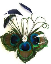 New Peacock Diamante Feather Hair Clip Prom Wedding Bridal Fascinator  'Reign'