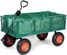 700kg 4-Wheel Garden Trolley Green – Pneumatic Tyres Heavy Duty w/ Mesh Frame