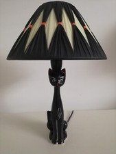 Vintage 50s 60s black cat lamp with handmade rockabilly plastic ribbon shade