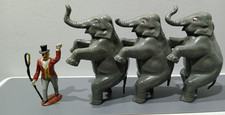Vintage Britain Lead Standing Performing Circus Elephants Set Of 3 & Ring master