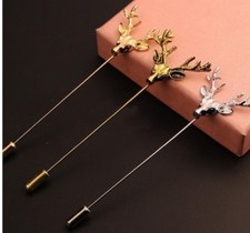 Bronze Gold Silver Stag Brooch Broach Lapel Hat Collar Pin Stick Deer Elk Head