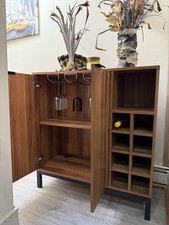 Walker Edison Bar Cabinet with Wine Storage, Brown