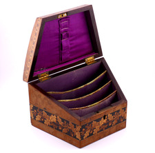 c1860, ANTIQUE 19thC VICTORIAN TUNBRIDGE WARE WEDGE SHAPED STATIONARY LETTER BOX