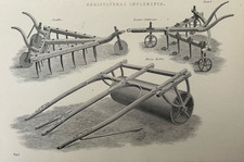 c.1877 Antique Farm Print • Scuffler, Cultivator & Roller • Agricultural Diagram